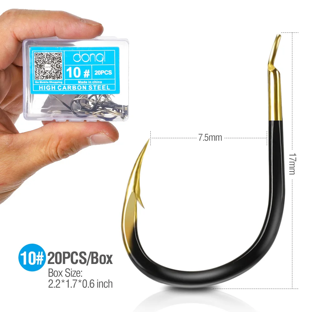 DONQL 20 шт. рыболовные крючки из вольфрамового сплава в штучной упаковке рыболовные принадлежности для ловли карпа 1#-15# Высокое качество черный золотой цвет 15 размер аксессуары - Цвет: 10