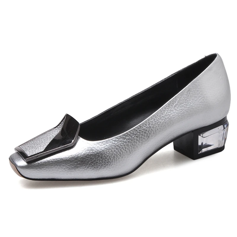 Sliver Enmayer/туфли-лодочки из натуральной кожи с квадратным носком; Zapatos De Mujer; женская обувь; модная обувь; коллекция года; женская обувь; размеры 34-39; LY418 - Цвет: Sliver