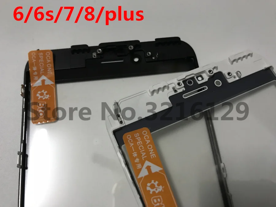 10 шт.,, 3 в 1, для iPhone 6, 6s plus, 7, 8, 7 plus, переднее стекло холодного отжима, внешнее стекло со средней рамкой, рамка в сборе+ пленка OCA