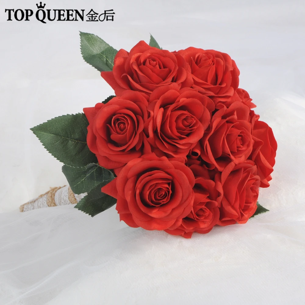 TOPQUEEN F30 Свадебный букет искусственная красная роза Свадебный букет для подружек невесты свадебные цветы