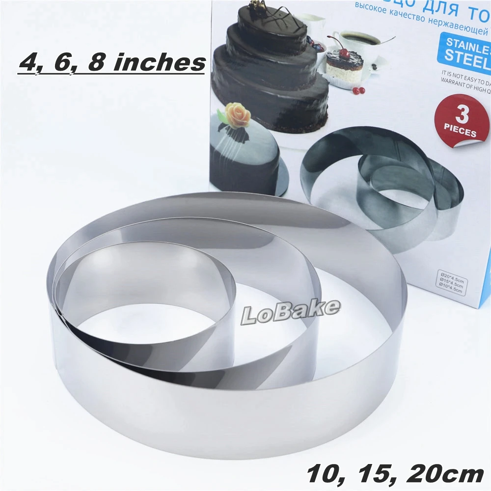 

3pcs/set 4, 6, 8 inches round circle shape fine Stainless Steel Mousse Ring cake mold DIY cake tower for wedding birthday party