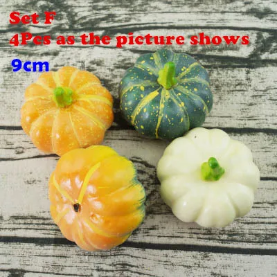 Set F-4pcs 9cm Хэллоуин украшения Имитация Поддельные тыквы вечерние украшения "Тыква" реквизит 7,5 см 9 см домашний сад украшения на Хэллоуин для самостоятельного изготовления - Цвет: Set F-4pcs 9cm
