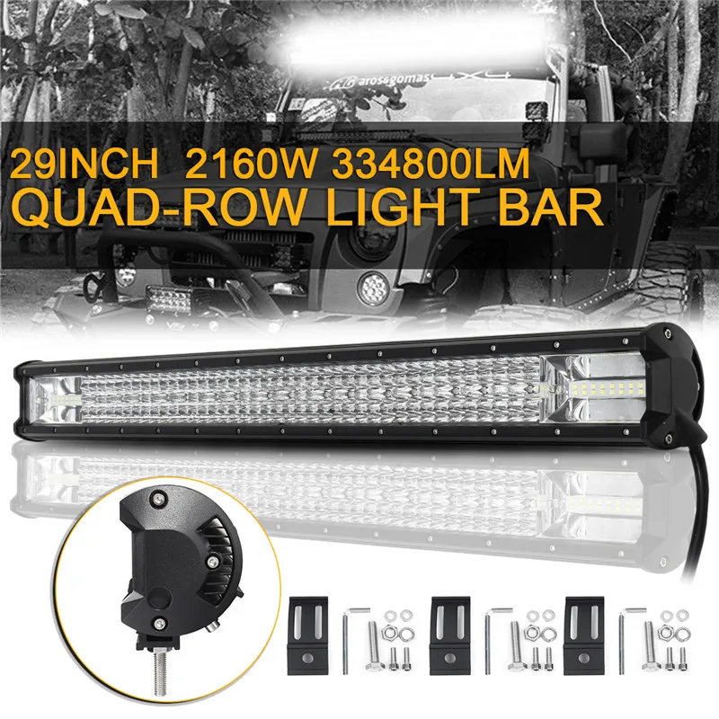 

Hot 2160W Flood LED Work Light Bar 29 inch Combo Driving Lamps Waterproof 196LED Work Light 6000K For SUV ATV Offroad Vehicle