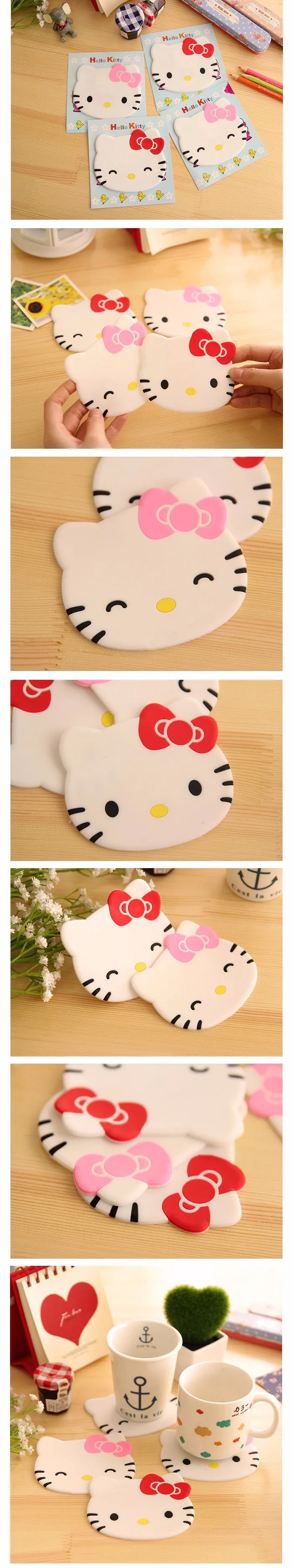 Kawaii Kitty столовые приборы в форме котов чашки коврики. Столовые приборы кухонная посуда коврик. Подставки. Милый изоляционный коврик. Украшение стола