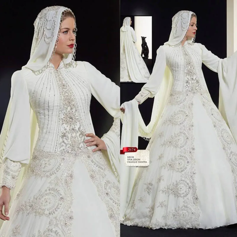 Romantic Hat Chiffon Muslim Islamic Abaya Wedding Dresses 2015