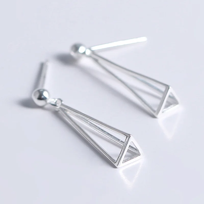 

S925 Sterling Silver Earring Unisex Anti-allergic Triangular prism Shape Fine Jewelry Simple Trendy Young Girls Lady's Gift
