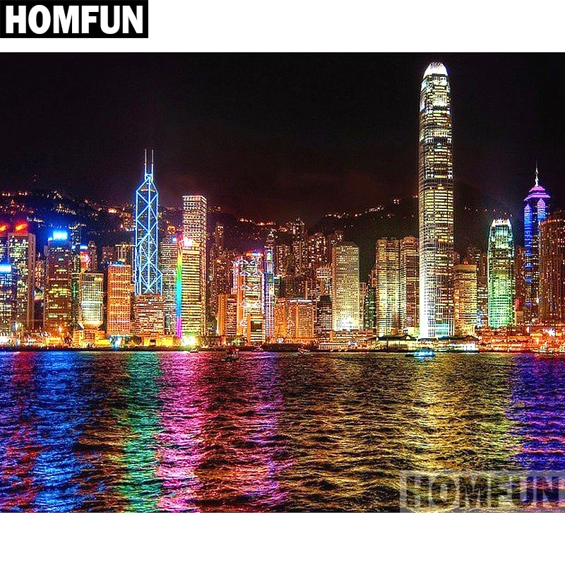 Алмазная живопись HOMFUN A02649 городской пейзаж полноразмерная/круглая вышивка