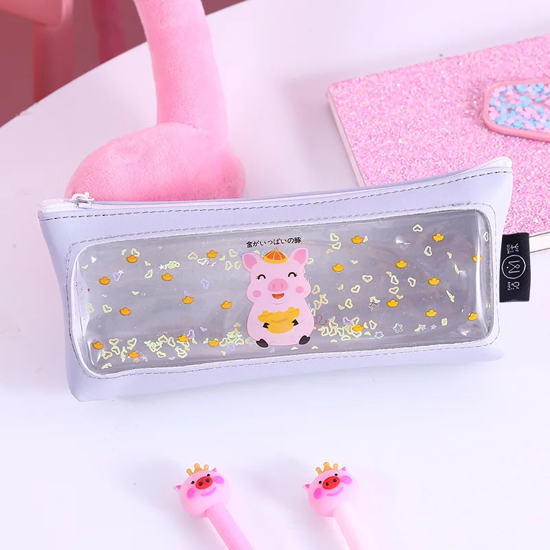 piggy-Powder blue DUGUO, милые канцелярские принадлежности, креативная Сумка-карандаш, зыбучие пески, кожа, простая Студенческая вместительная коробка для канцелярских принадлежностей, kawaii, школьные принадлежности - Цвет: piggy-Powder blue