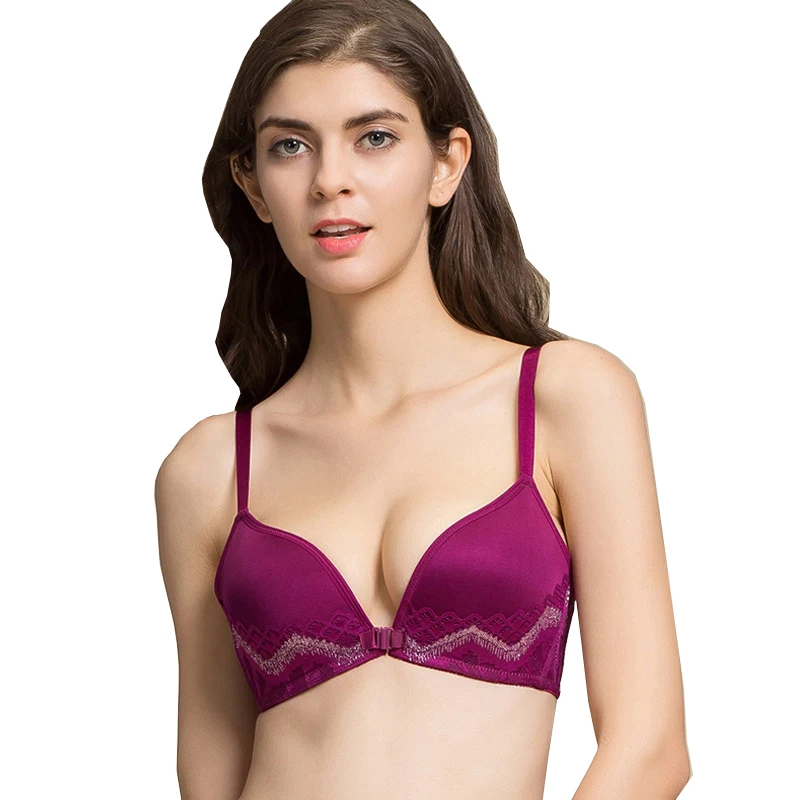 100 Pure Silk Women's Front Buckle Bras Women Wire Free Chest Thin 3/4