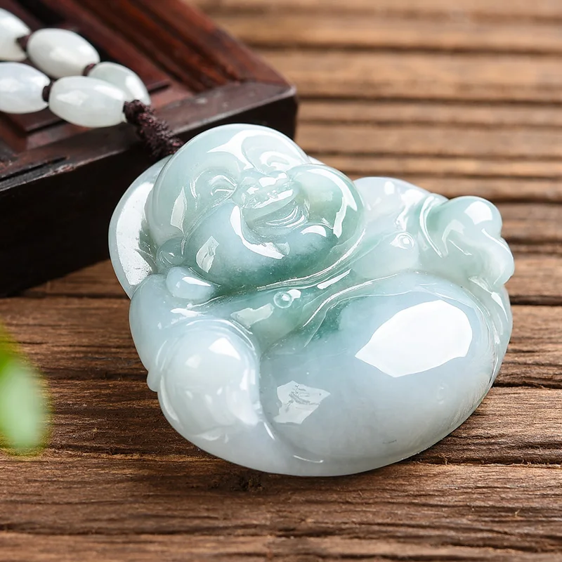 Natural Emerald pendant glutinous seed fluttering green jade Buddha Jade Pee smile often open jade jade pendant big belly laugh
