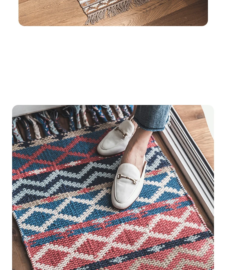 Kilim Твердые Хлопок Марокко гостиной ковер геометрия белый синий красный индийский ковер в богемном стиле полосатый современный дизайн