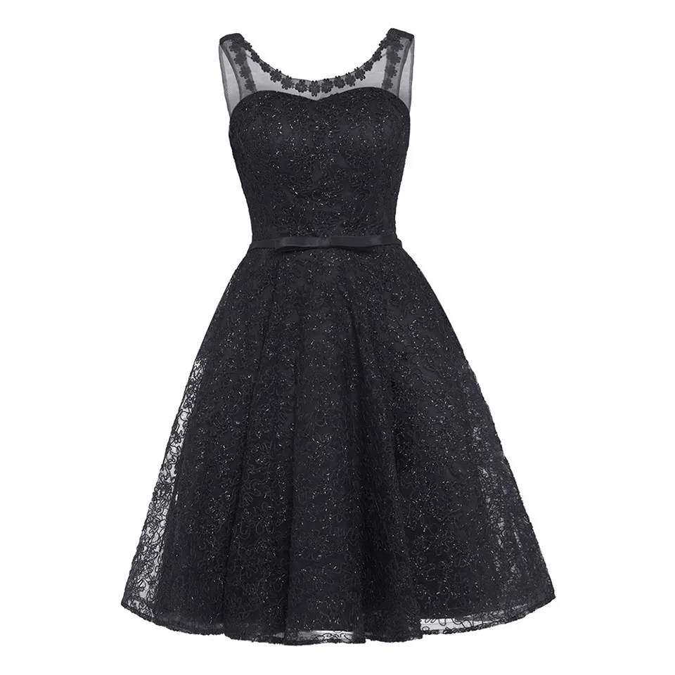 Коктейльное платье с аппликацией Dressv темно-синее Короткое мини-платье трапециевидной формы с v-образным вырезом без рукавов Короткие коктейльные платья для девушек - Цвет: Black