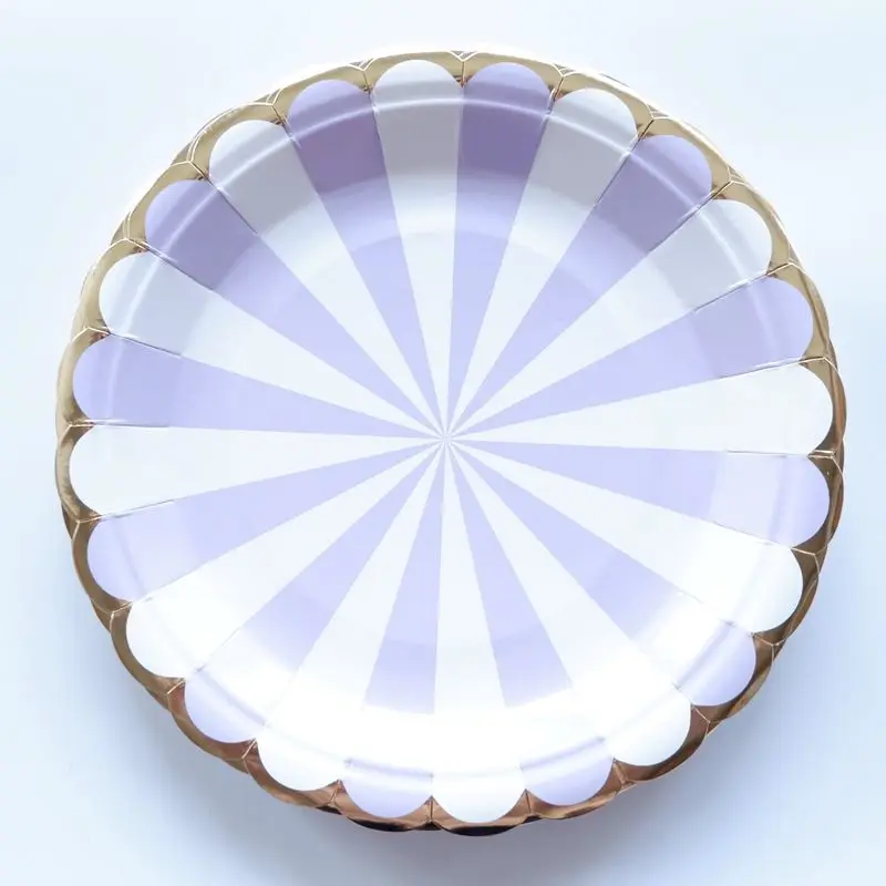 

10 pcs 7inch Purple Striped Birthday Wedding Party Supplies Decoration Cake Dish Disposable Paper Plates Baby Shower Favors