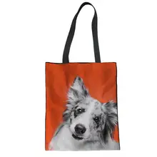 Бесшумный дизайн, модная парусиновая Женская пляжная сумка, бордюр с принтом колли, женские сумки для покупок на плечо, женские дизайнерские сумки на заказ