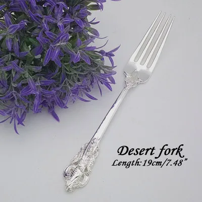 dessert fork Посеребрение набор посуды Резьба нож с ручкой для стейка Роскошная вилка из нержавеющей стали столовые приборы кофе суповая ложка, столовые приборы 1 комплект - Цвет: dessert fork