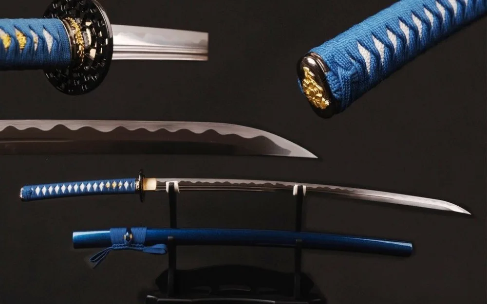 High carbon steel sword Japanese samurai katana blue double bo hi free