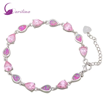 

New Romantic Jewelry Pink Fire Opal 925 Sterling Silver Color Overlay Pink crystal Bracelets for womens 180mm 7.08 inch B349