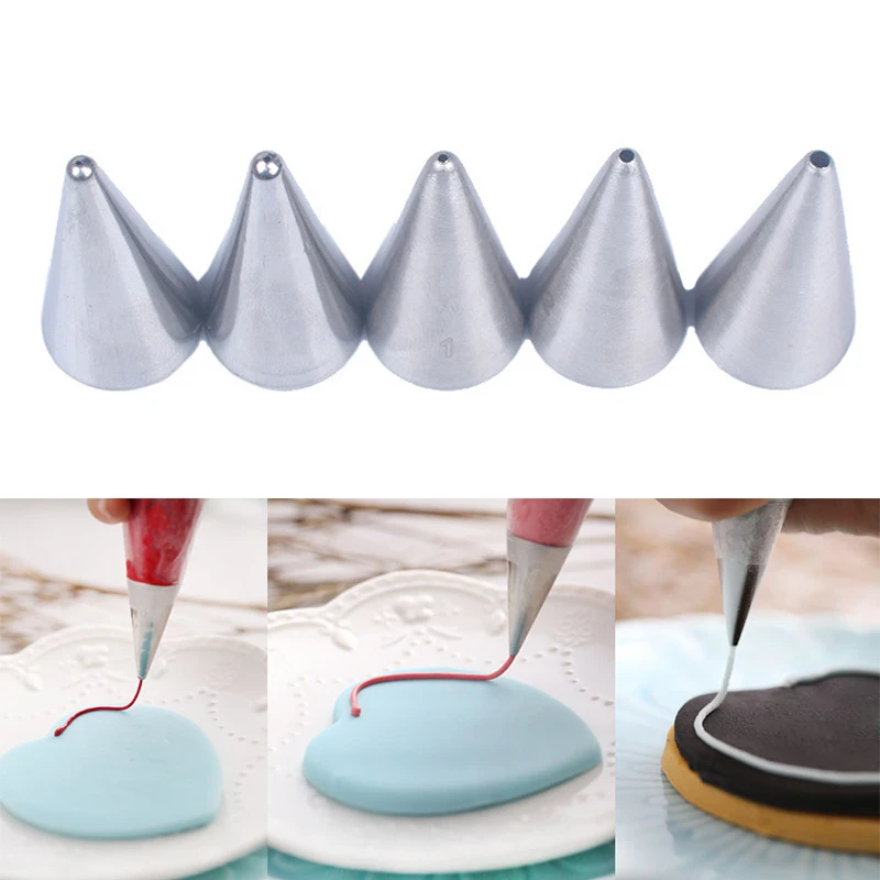 

5Pcs/Set Round Stainless Steel Piping Tips Cake Pastry Cookie Cream Nozzles Icing Piping Cake Decorating Tools