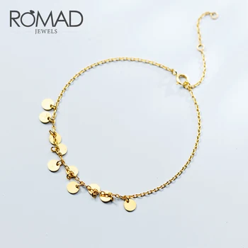 

ROMAD Bohemia Gold Sequin Bracelet 925 Sterling Silver Color Bracelet Round Tassel Bracelets For Women Girls Gift Jewelry R4