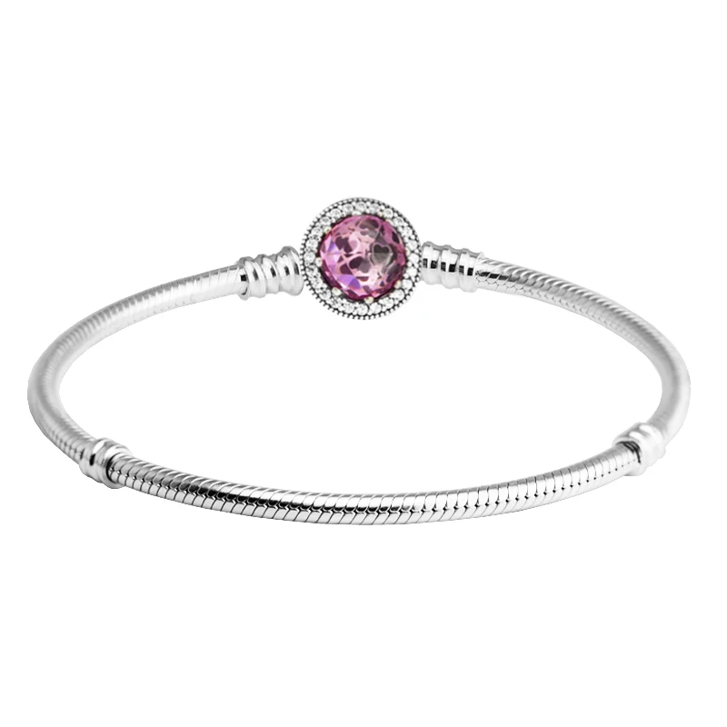 

Genuine 925 Sterling-Silver-Jewelry Bracelets for Women DIY Jewelry Making Sparkling Heart Bracelet with Pink CZ Free Shipping