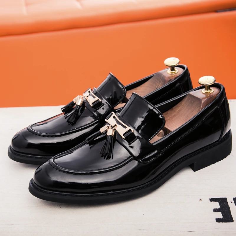 men formal dress shoes luxury brand tassel metal slip on oxford shoes for men italian leather male footwear classic dress flats (4)