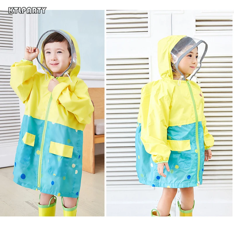 

Children cartoon Waterproof raincoat with Schoolbag location boys girlsTransparent big hat rainwear kidsstudents poncho