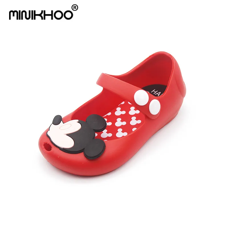 Mini Melissa/ Летние босоножки для девочек с рисунком Микки и Минни из мультфильма прозрачная обувь из ПВХ сандалии для маленьких девочек пляжные сандалии Детские Водонепроницаемые - Цвет: Red