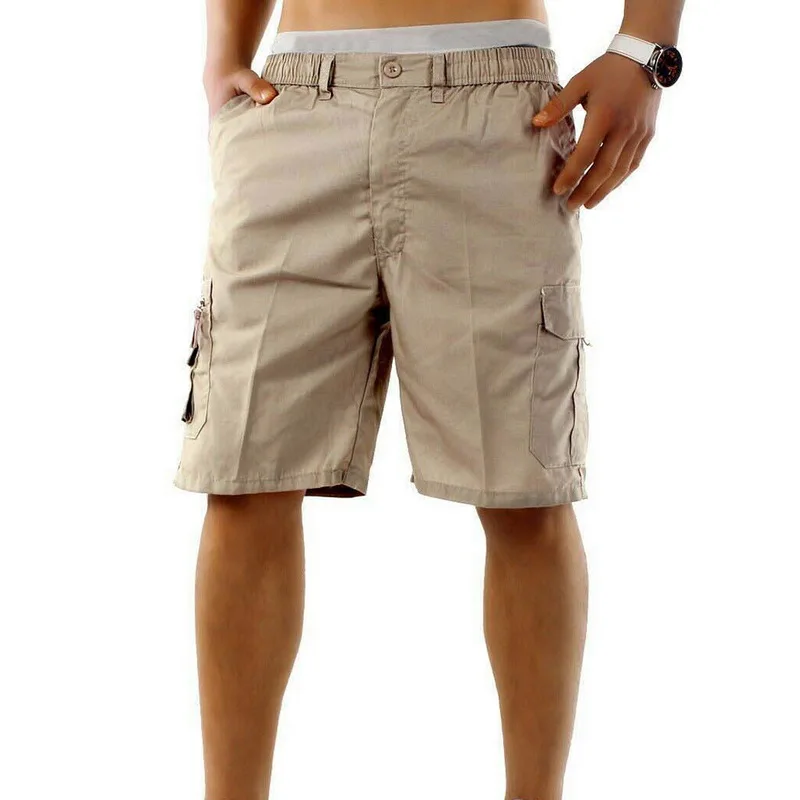 

ADISPUTENT 2019 New Cotton Men's Loose Fit Casual Elastic Waist Multi Pocket Cargo Fashion Street Style Soild Breathable Shorts