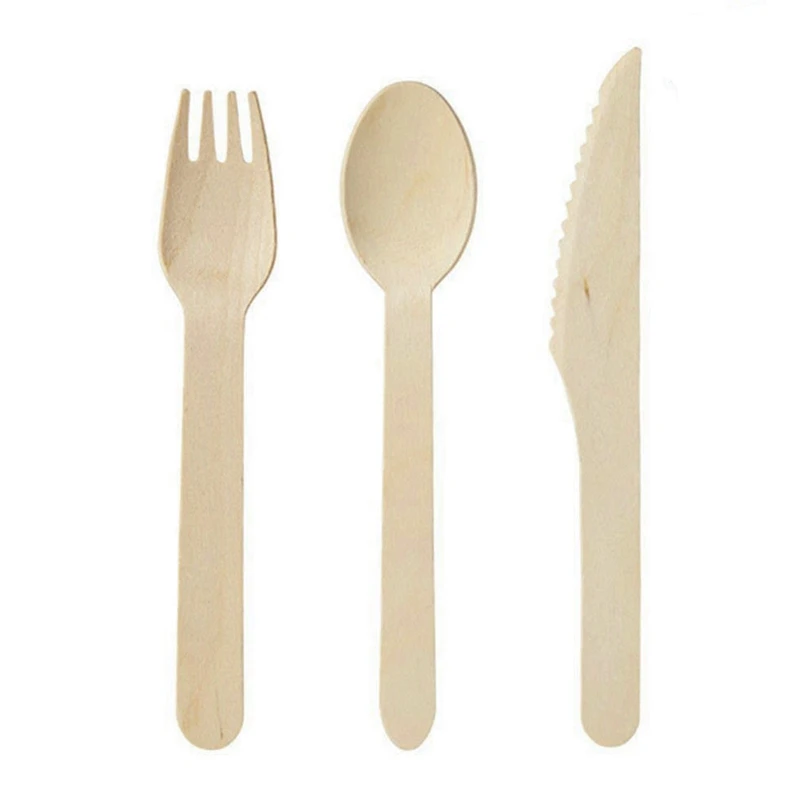 disposable wooden cutlery 150 pack-forks(50), knives(50) and spoons(50), perfect alternative for plastic P203(150