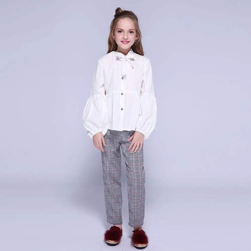 Kseniya/детская одежда; осенние комплекты одежды для девочек; блузка+ брюки; комплект из 2 предметов; Одежда для девочек; хлопковая одежда для маленьких девочек - Цвет: White