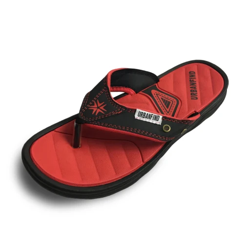 Black Red URBANFIND/мужские вьетнамки; Новое поступление; Летняя обувь на плоской подошве; повседневные мужские домашние тапочки; 4 цвета; европейские размеры 40-45 - Цвет: Black Red