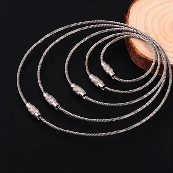 

10Pcs 1mm/2mm EDC Keychain Tag Rope Stainless Steel Wire Cable Loop Screw Lock Gadget Ring Key Keyring Circle Camp Hanging Tool