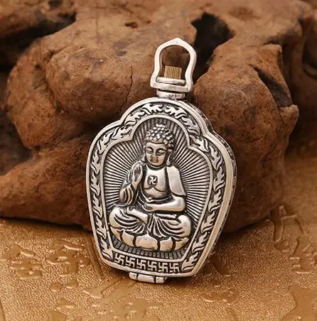 Amitabha 990, серебряная статуя Будды, коробка GAU, подвеска, твердый серебряный кулон Будды, китайский знак зодиака, амулет Будды, Кулон - Окраска металла: Amitabha