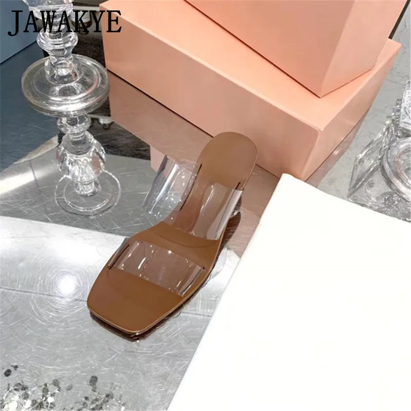 JAWAKYE/шлепанцы на каблуке с прозрачными помпонами; женские летние босоножки из прозрачного ПВХ с открытым носком; новые модные дизайнерские Вьетнамки для отдыха на открытом воздухе