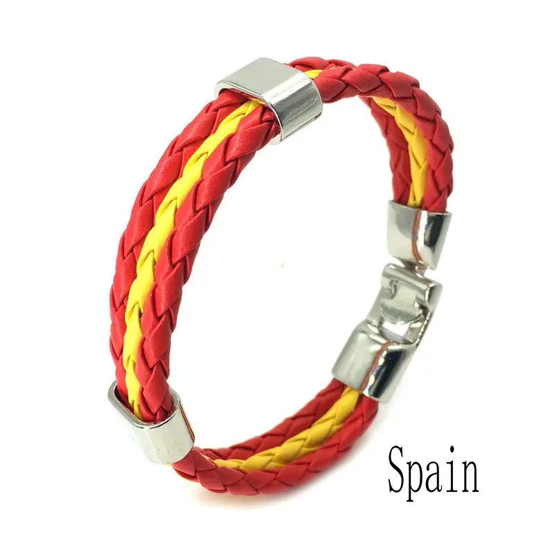 Italy Spanish National Flag Men's Leather Bracelet for Women Handemade