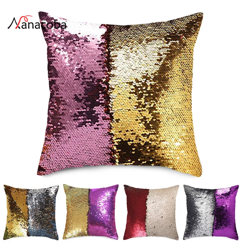 

Nanacoba DIY Magical Mermaid Sequin Cushion Cover Throw Pillowcase 40X40cm Color Changing Reversible Pillow Case For Home Decor