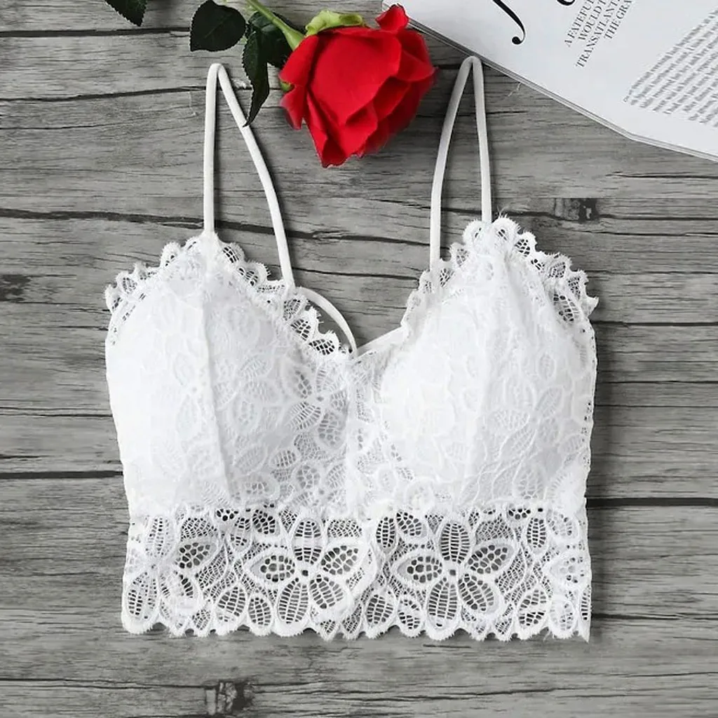 

Women Vest Crop Lace Wire Free Bra Lingerie Sexy V-Neck Underwear S-XL bralette sexy invisible sujetadores para mujeres