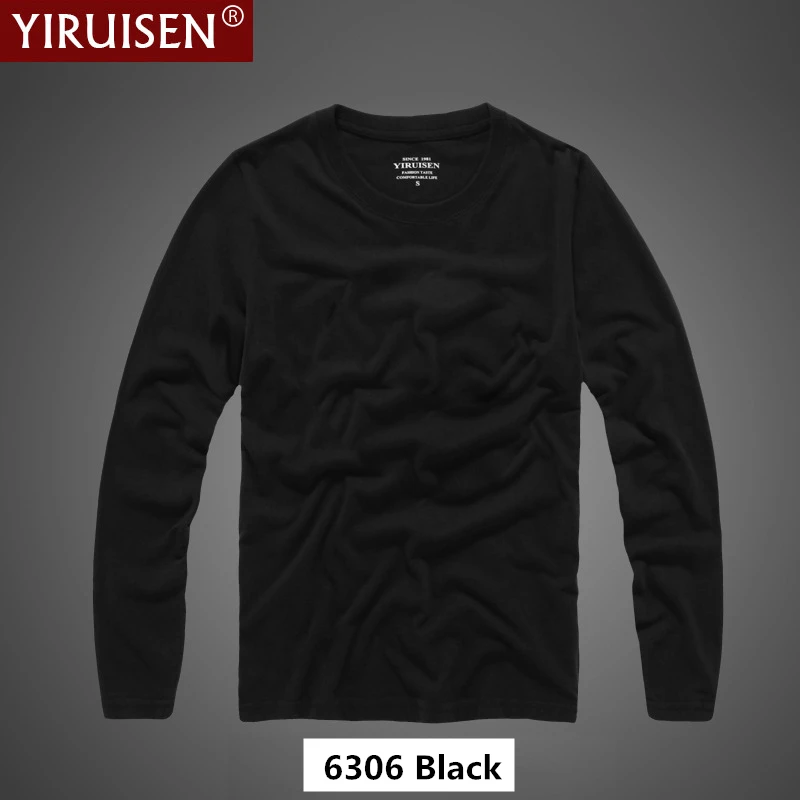 6306 YiRuiSen брендовая мужская Однотонная футболка с длинным рукавом модная хлопковая S-3XL с круглым вырезом Длинная Футболка мужская одежда осенняя одежда футболка - Цвет: 6306