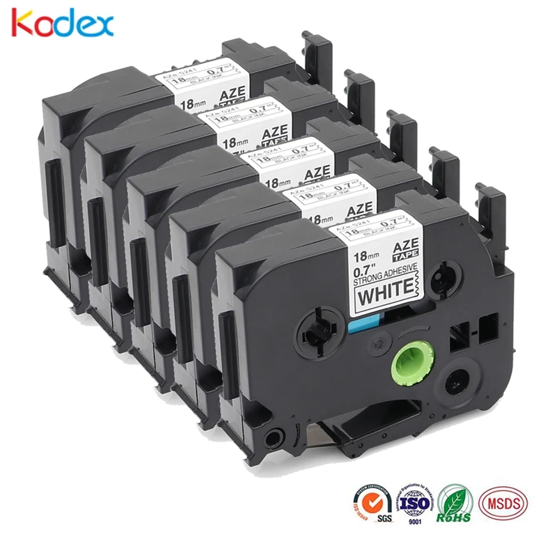 

Kodex 18mm Extra strength tape 5pcs/lot compatible TZe-S241 laminated label ribbon strong Black on White for P-Touch printer