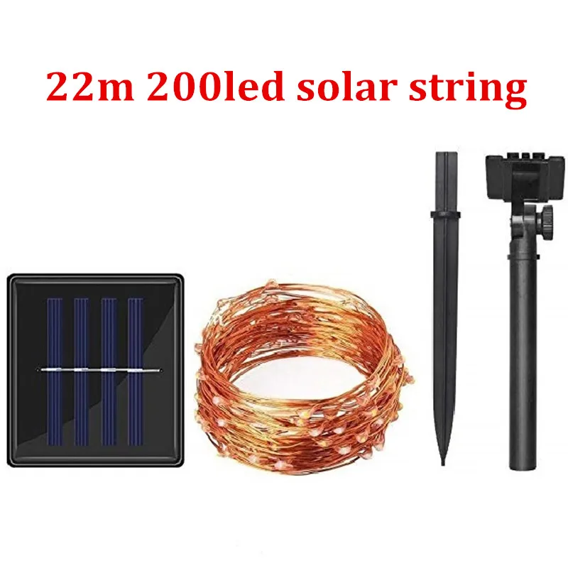 22m solar string Светодиодный светильник на солнечной батарее для улицы, гирлянды, 100/200 светодиодный, s, сказочный, праздничный, для рождественской вечеринки, гирлянда, солнечный, для сада, водонепроницаемый, 10 м - Испускаемый цвет: 22m solar string