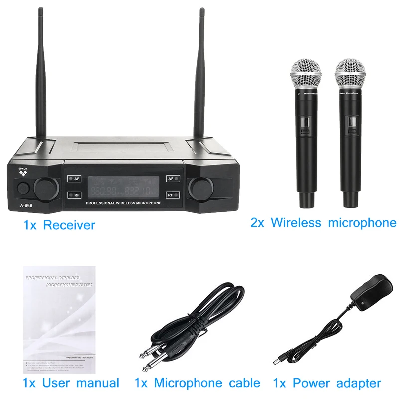 UHF Беспроводная микрофонная система 2 канала беспроводные ручные микрофон Kraoke