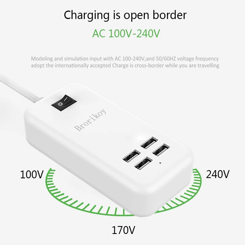 Настенное зарядное устройство USB с 4 портами, штепсельная вилка европейского стандарта, 15 Вт, 3 А, устройство-адаптер для мобильного телефона, устройство быстрой зарядки для iPhone, samsung, Xiaomi, Brorikoy
