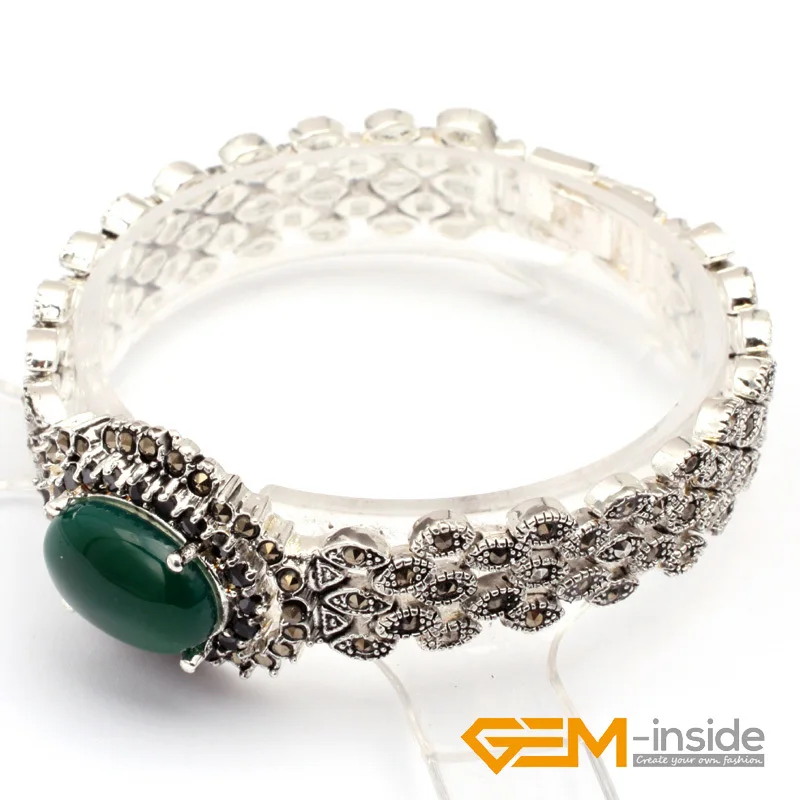 Браслет из тибетского серебра марказит овальный граненый 25 мм x 30 мм(agat Crystal Shell) " Классические Вечерние браслеты в подарок