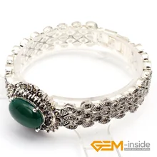 Браслет из тибетского серебра марказит овальный граненый 25 мм x 30 мм(agat Crystal Shell) " Классические Вечерние браслеты в подарок