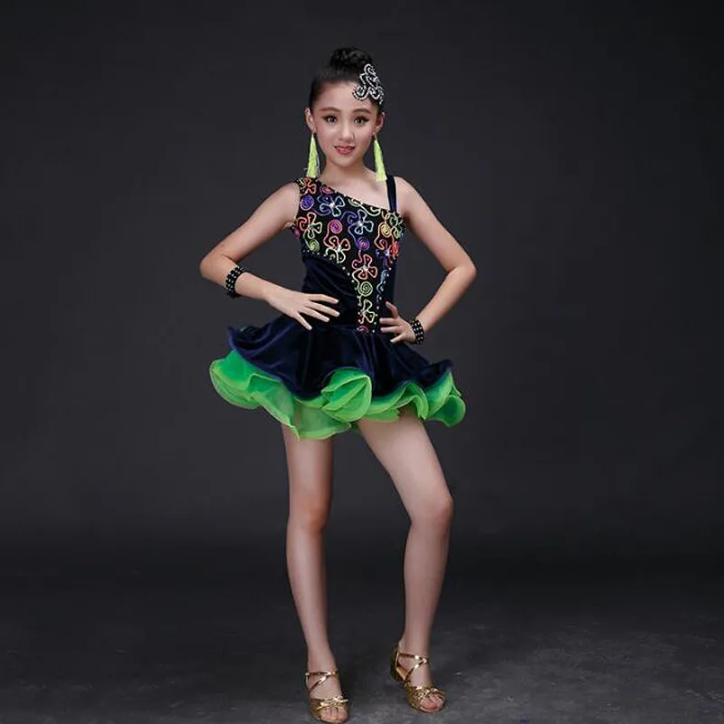 Профессиональное платье для латинских танцев с блестками для девочек, детские костюмы для джазовых выступлений, бальных танцев, танцевальные платья для соревнований, одежда для сценического шоу