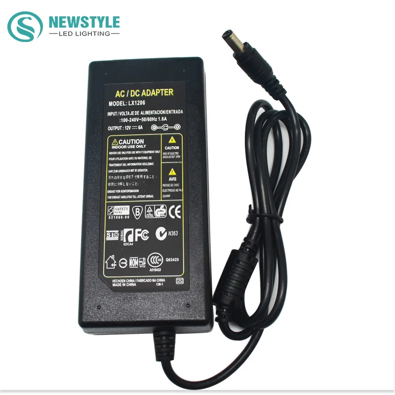 

1Pcs DC12V 6A 72W led Power Supply Charger Adapter led driver Adapter AC100-240V to DC12V Transformer Switch For LED Strip Light