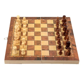 

Wooden International Chess Set Board 3 in 1 Travel Games Chess Backgammon Draughts Entertainment