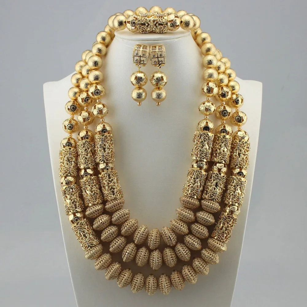 

Nigerian bride Luxury Big gold Beads Necklace Women Jewelry Sets African Jewelry Crystal Rhinestone Wedding Necklace Earrings