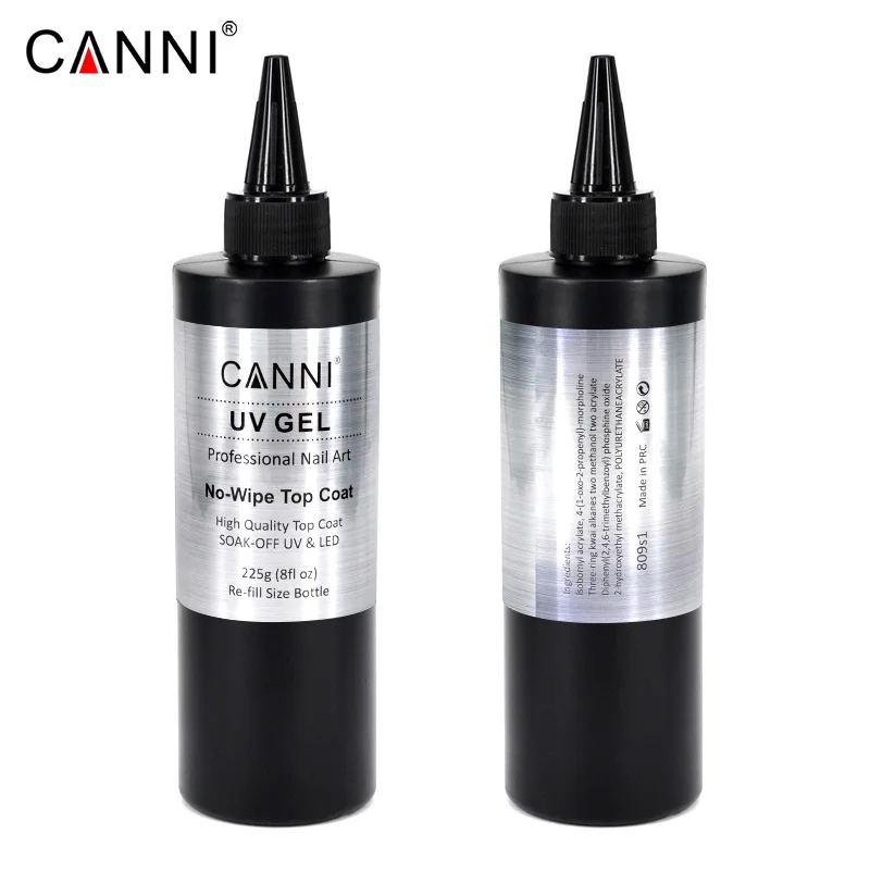 Online CANNI keine wischen topcoat soak off gel 225g groß Rohstoff led uv langlebige hochglanz keine sauber nagel gel polnisch basis gel