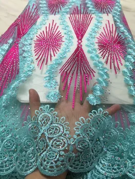 

Pink Blue High Quality Nigerian Lace Fabric Latest Stones Mesh African Lace Fabric Milk Silk Lace Wedding French Net Lace Fabric